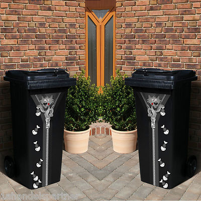 2x MÜLLTONNEN-DEKO AUFKLEBER SET KATZE Fishbone Wand Garten Sticker Wand Tattoo