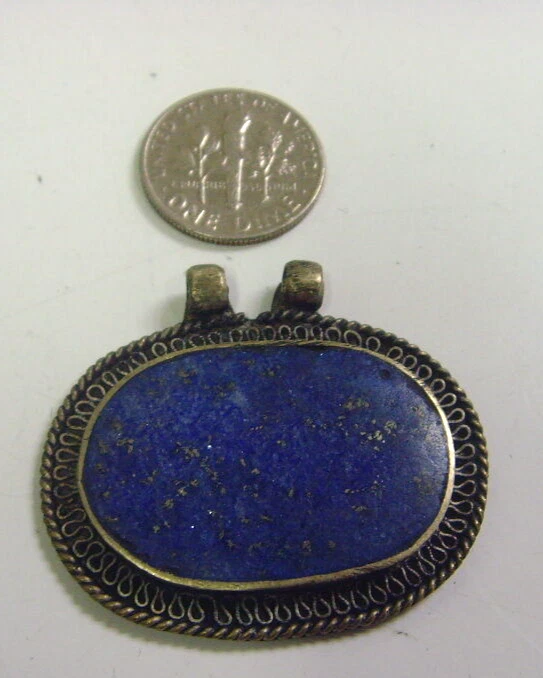 Kazak Tribal Nómada 1 Grande Lapislázuli Colgante Ovalado Renacimiento Festival 48814 Foto 2 de 4