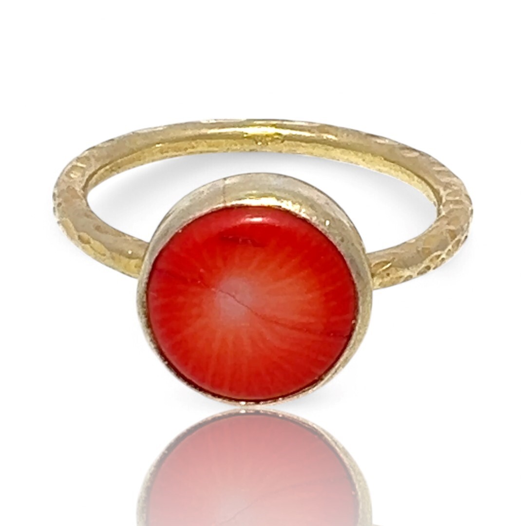 Stackable Sterling Silver Gold-Tone Orange Stone … - image 1