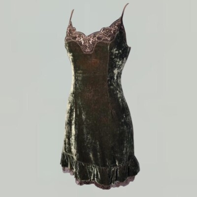 D&G Dolce & Gabbana Vintage Green Velvet Mini Dress UK Size 8 IT40