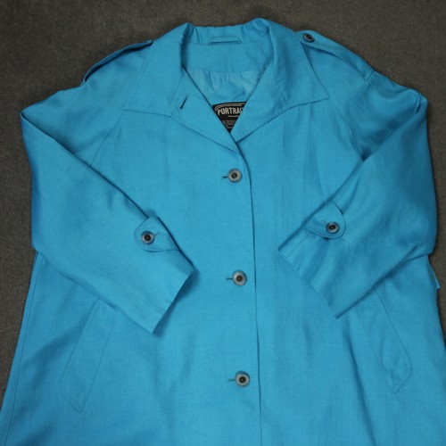 Vintage 80s Portrait Trenchcoat Lined Pockets Button Below the Knee Blue 10 - Picture 3 of 24