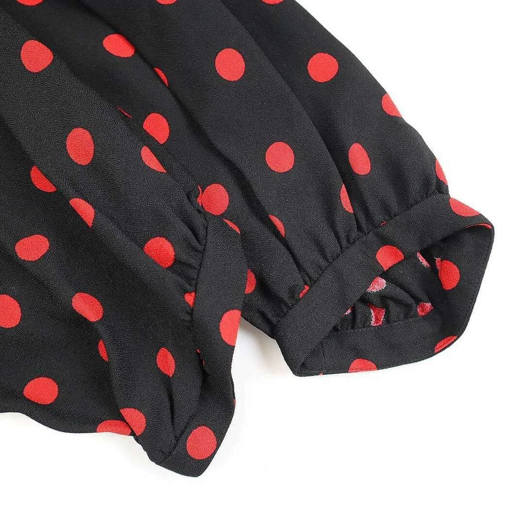 Abito Celine Drappeggio Scollo A Pois 2R378334F Nero Rosso 34 Usato0
