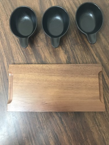 Appetit 3PC Porcelain Sauce Bowls With Bamboo Tray Oven Dishwasher Safe NIB - Picture 4 of 6