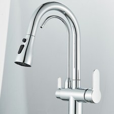 Chrome Kitchen Sink Faucet With Pull Down Sprayer 3 in One Water Filter Purifier