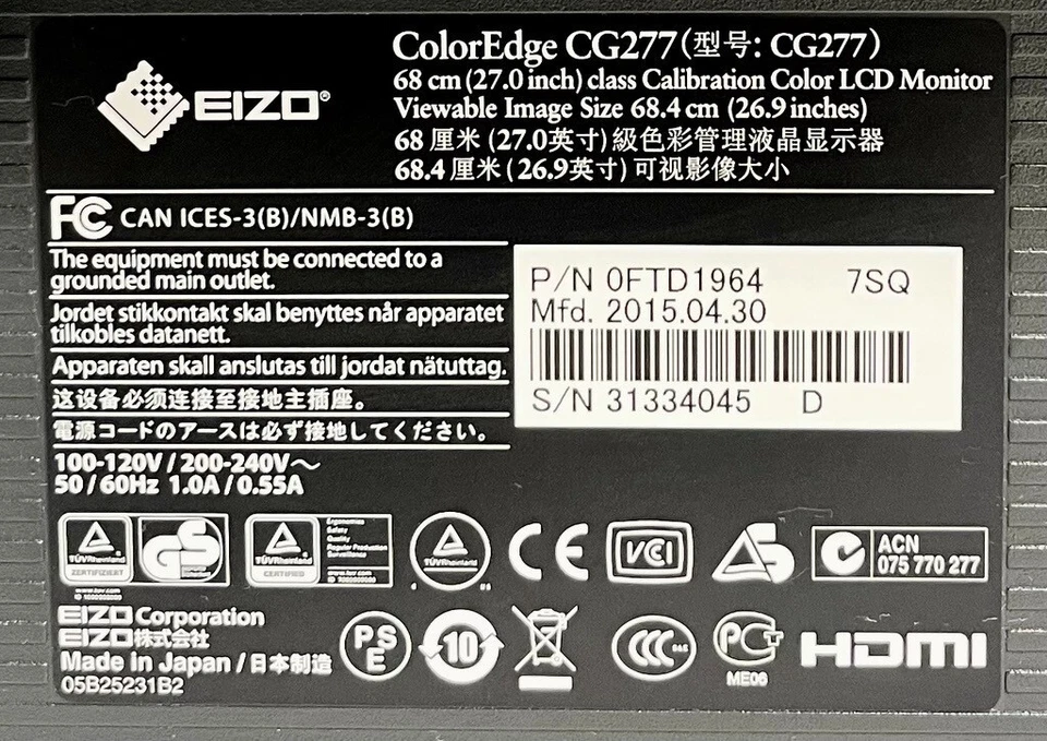 EIZO ColorEdge CG277 27" 2560 x 1440 Monitor 60 Hz 6 ms IPS LCD NO STAND - Image 4 of 4
