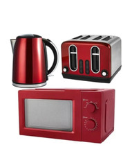 Red 3KW Rapid Boil Kettle, 4-Slot Toaster & 700W 17L Microwave Kitchen Set UK