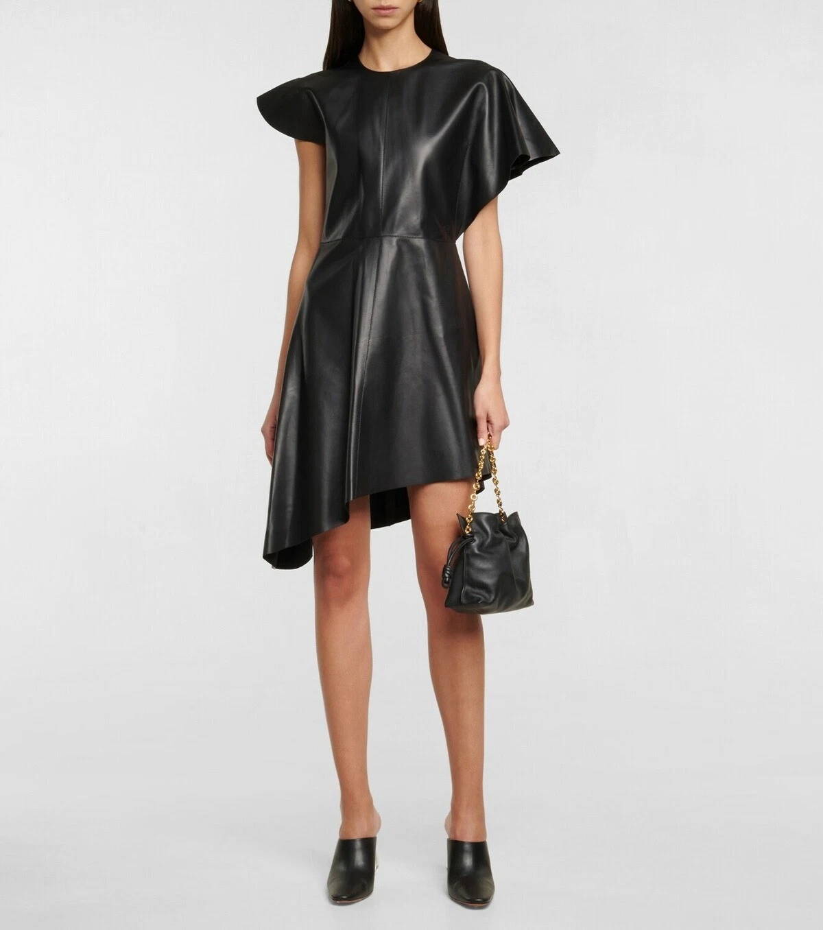 Mini abito Loewe in pelle di agnello nero con pannello asimmetrico nuovo con etichette $4650 6 FR 38