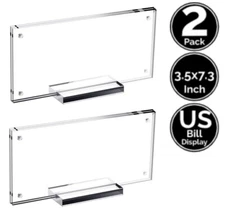 2 Pack 3.5" x 7.3" Acrylic Display Stand Holder Frame 4 US Dollar Bill Currency