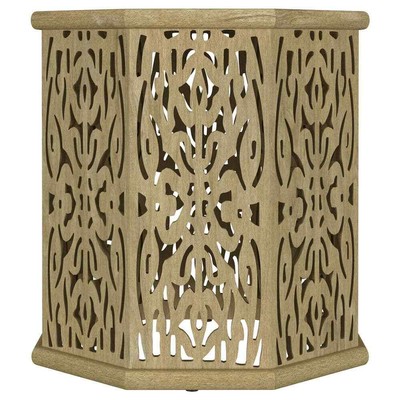 Torres 17.5 in. Natural Brown Octagonal Solid Wood End Table Openwork Carvings