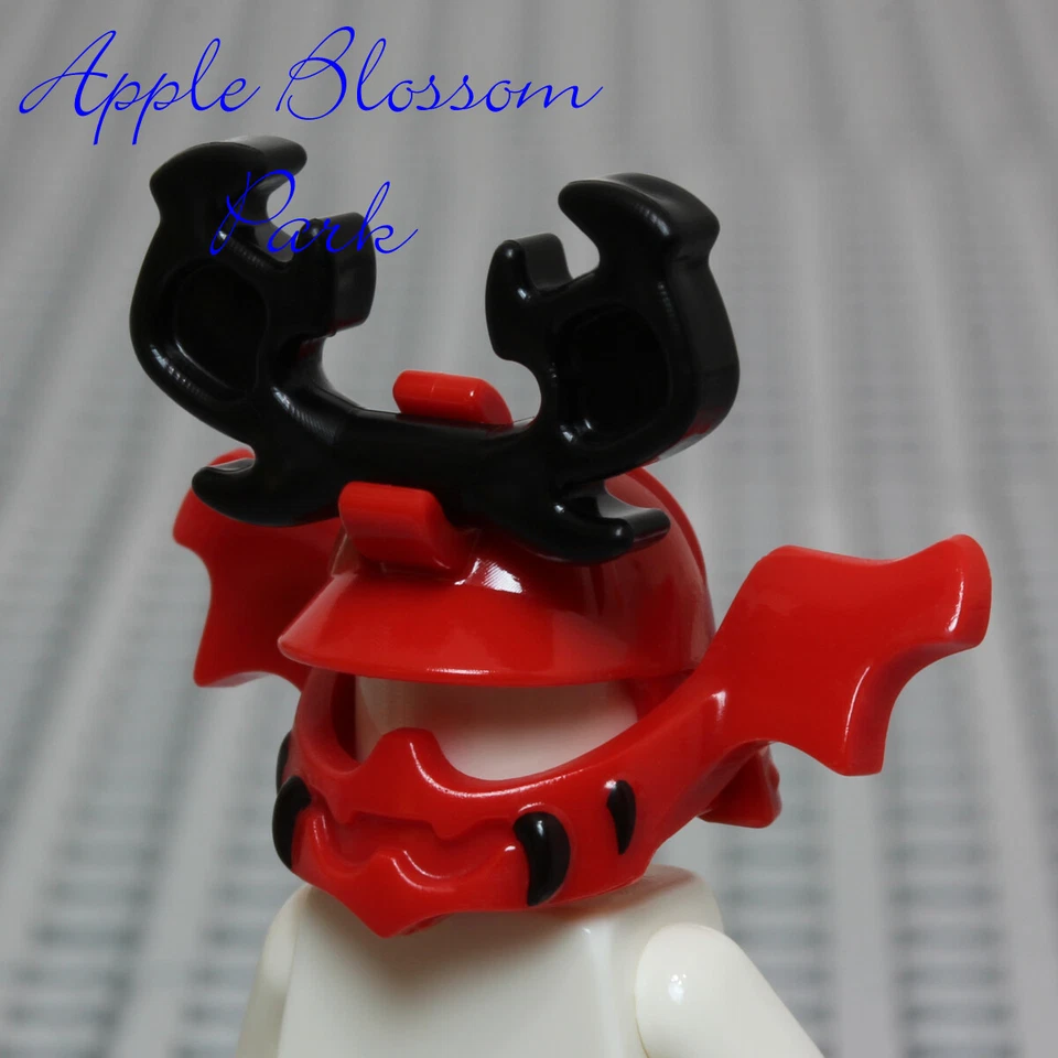 LEGO Ninjago WARRIOR HELMET Ninja Kozu Minifig Red Chin Guard Black Horns 70504 - Image 2 of 4