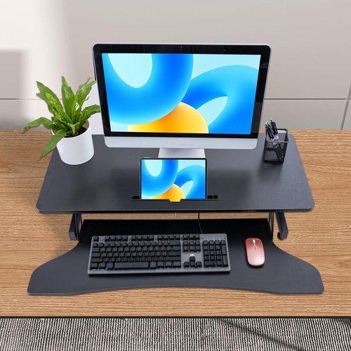 CXRCY 36" Height Adjustable Office Desk Riser Black Standing Desk Converter - Picture 10 of 10