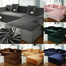 Stretch Velvet Sofa Covers For L-Shape Sectional Corner Couch  4 Pillowcases