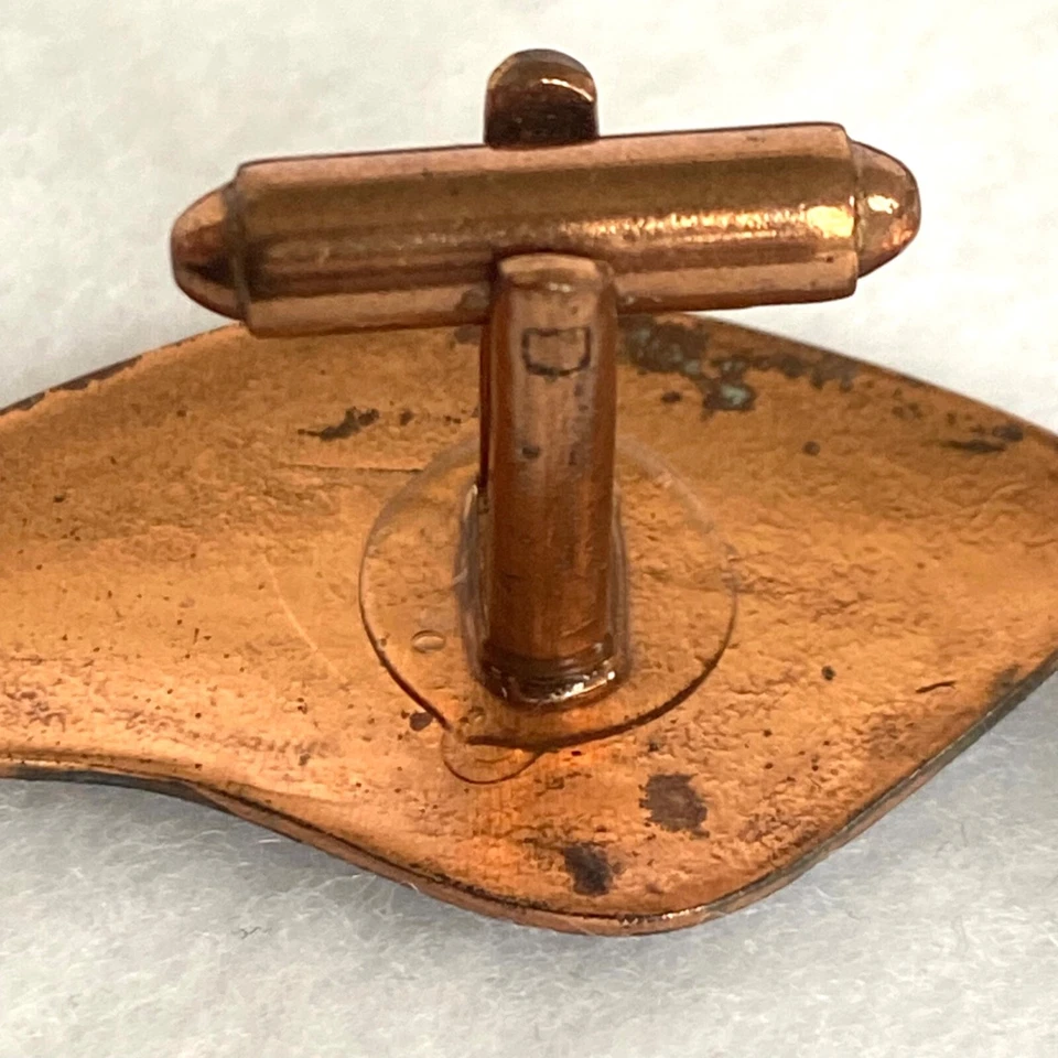 Vintage Modernist Copper Red White Enamel Fish Cuff Links READ DESCRIPTION - Image 4 of 4