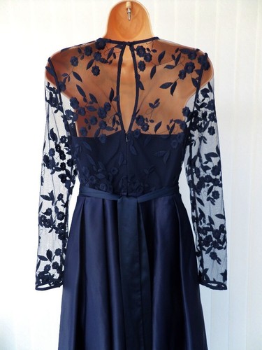 COAST ODETTA NAVY SHEER TULLE LACE SATIN 50'S MIDI / MAXI DRESS 10 ONCE £169 - Picture 12 of 14