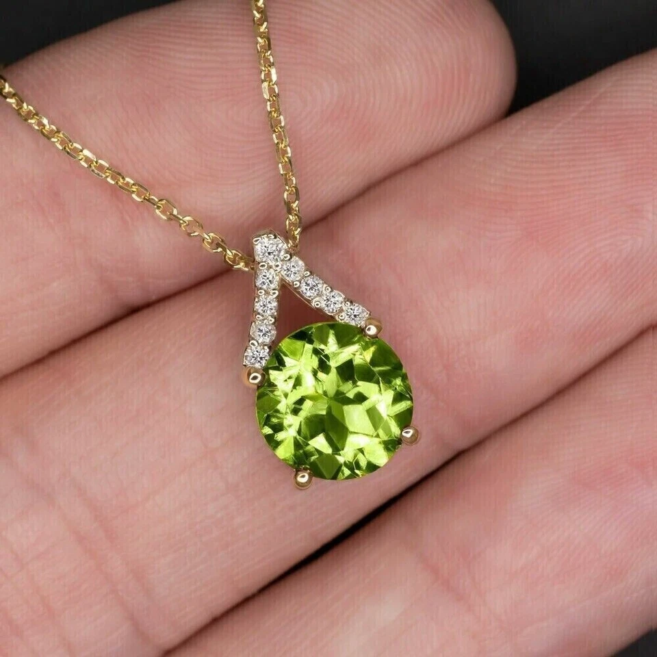 2Ct Round Cut Lab-Created Green Peridot Solitaire Pendant 14k Yellow Gold Plated - Image 2 of 4