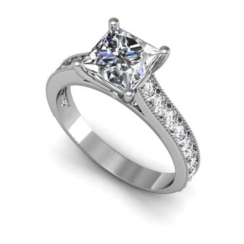 6mm (1.50ct) Princess Cut Cubic Zirconia Solitaire Ring - Rhodium Plated Sterling Silver, Size 5.5