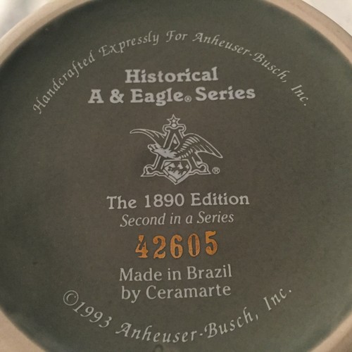 Bud Historical A&Eagle Logo Series 1993 1890 Edition Stein W/COA - Picture 6 of 7