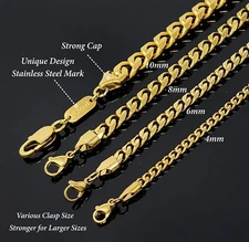 316L Stainless Steel Six Cut Cuban Chain 4/6/8/10mm 16",18",20",24",30" Necklace