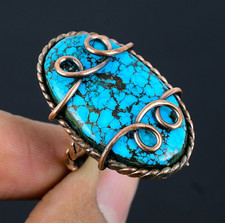 Tibetan Turquoise Handmade Gemstones Copper Wire Wrapped Amazing Jewelry Ring