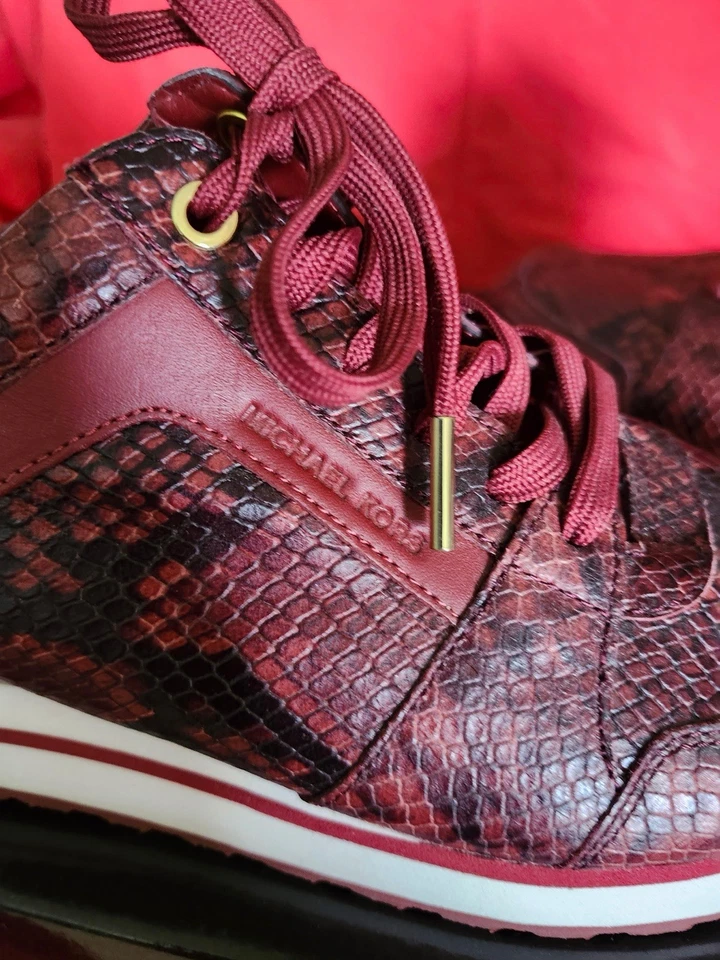 Michael Kors Red Snake Print Lace-Up Sneakers - Image 3 of 4