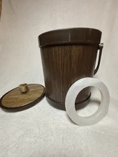Vintage ‘60s KROMEX Atapco Ice Bucket & RARE Ice Ring - Faux Wood w/Gold Trim
