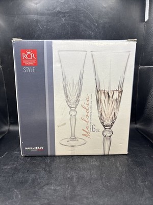 Set of 6 RCR Melodia Champagne Flutes / Italian Crystal Brand New In Box