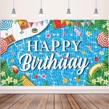 Large Pool Birthday Banner Backdrop 72x43 Inch - Pool Party Decorations Water...