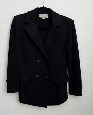 St. John  Marie Gray Santana Black Knit Double Breasted Blazer Size 2