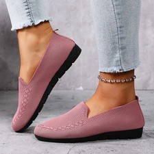 Women's Solid Color Knit Loafers Lightweight Anti Slip Flat Shoes for Casual