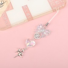 Y2K Handmade Blue Clear Heart Phone Charm Strap Cute Girl Keychain Lanyard