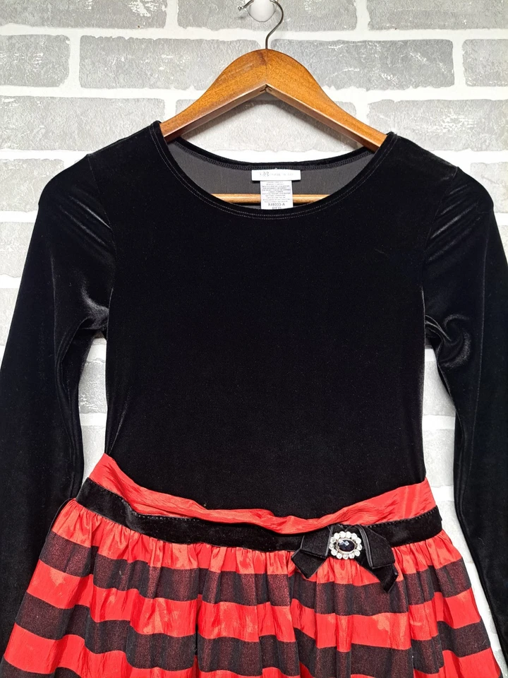 Bonnie Jean Girls Velvet Red black Long Sleeve Party Dress Holiday Size 10 - Image 3 of 4