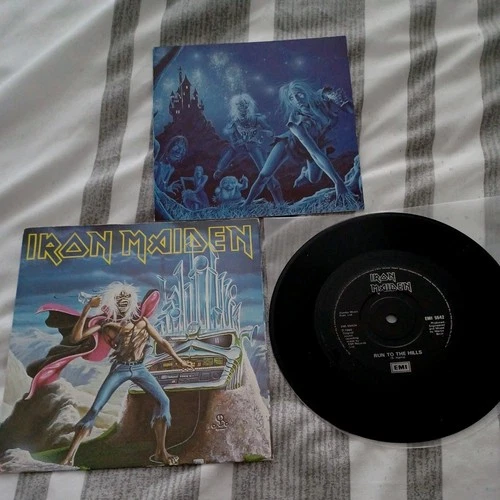 Iron Maiden Run To The Hills Live 1985 UK 7" Christmas Card EMI 5542 Phantom