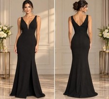 X By Xscape Black Scuba Crepe Plunge Neck Gown Size 6 $218