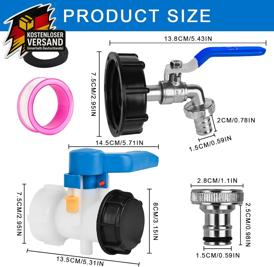 IBC Adapter Kugelhahn DN40 62mm Tank Ablasshahn Wasserhahn Absperrhahn 1 Stück - Bild 2 von 4