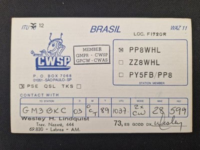Brasilien - Sao Paulo - 1989 - PP8WHL - Funk QSL-Karte #W1699