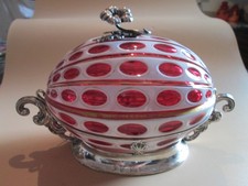 Rare Antique Dated 1852 - COIN SILVER & SANDWICH GLASS ? - BOX or SERVING DISH