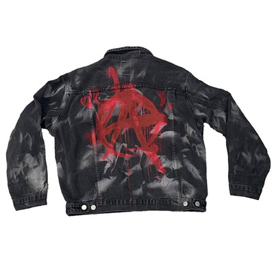 Los Anarchy PUNK   LA NEON Distressed Jean Jacket Mosh Black Battle sz M