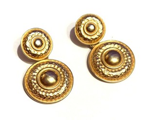 Authentic Vintage Etruscan Shield Earrings Roman Medallion Hammered Gold Plated EUC Signed
