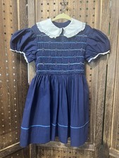 Vintage Smocked Blue Girls Dress Unbranded Size 5/6 25 Chest