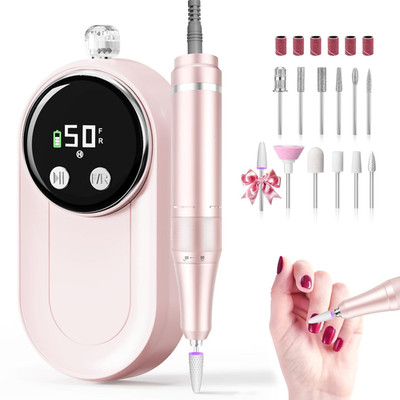 High Speed Nail Drill for Acrylic Removal, 50,000 RPM Pro E-File with LCD, Bits