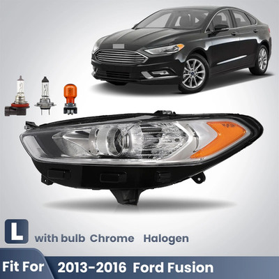 For 2013-2016 Ford Fusion Left Driver Side Halogen Headlight Chrome with bulbs