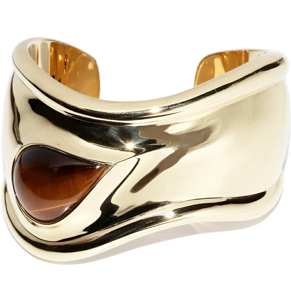 TIFFANY & Co. Elsa Peretti Bone Cuff SM MM Bangle Tiger's Eye K18YG P0031836