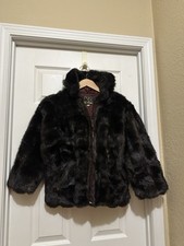 KC Collection Faux Rabbit Fur Zipper Up Black Fur Hoodie Jacket Size M USA Made