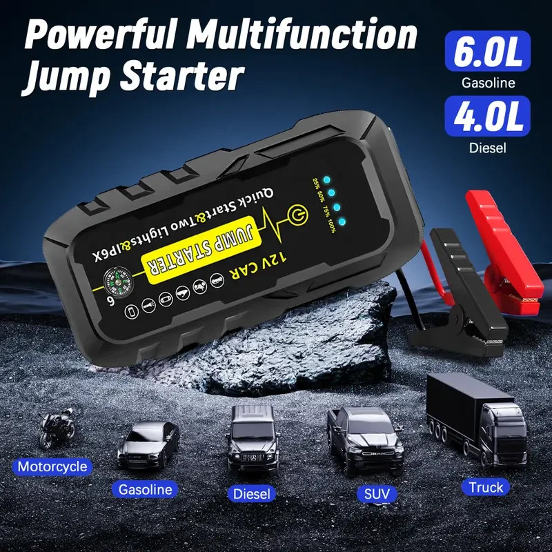 Avviatore a Salto Portatile 1500A Auto Power Bank Caricabatterie Emergenza 12V Jumper - Miniatura 3