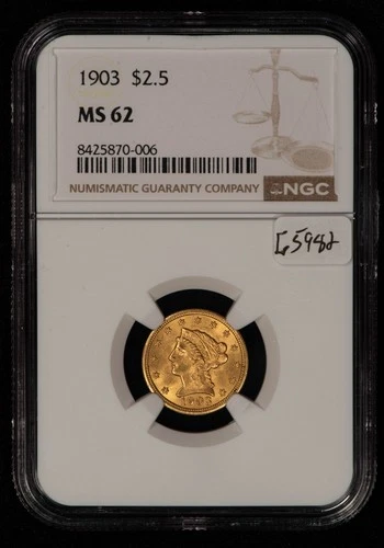 1903 G$2.50 Liberty Head Gold Quarter Eagle - NGC MS 62 - SKU-G5982