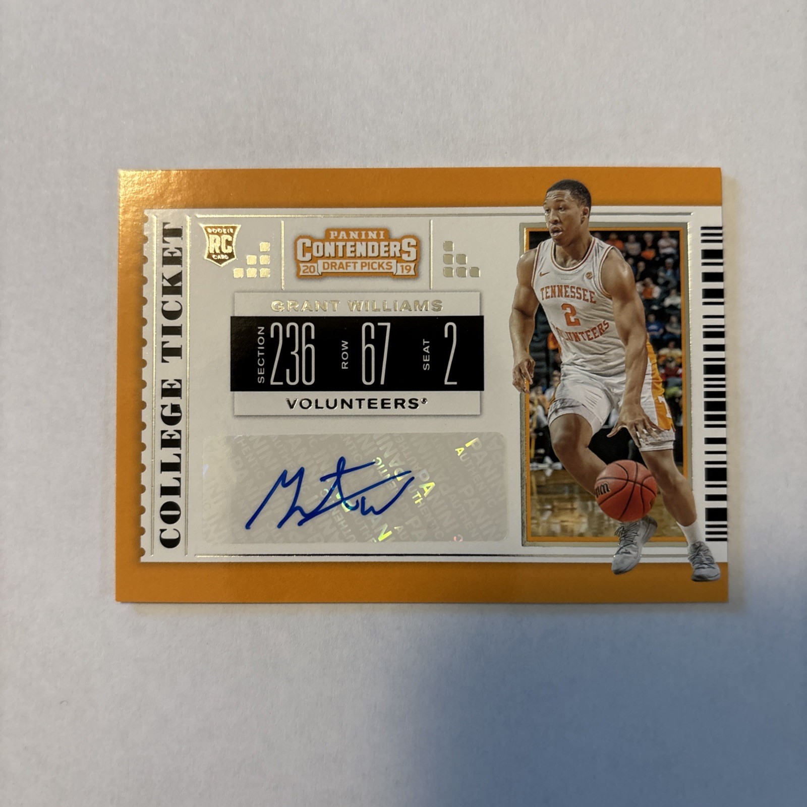 Panini 2019 Contenders Draft Picks Grant Williams RC Auto Tennessee #75