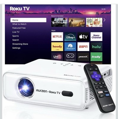 AURZEN Roku TV EAZZE Portable DLP 1080p Projector, Wi-Fi BT HDMI USB