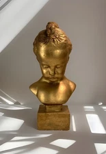 Vintage Jaru P-I94 Girl Gold Chalkware Plaster Bust 15.5 in.