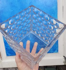 SQUARE HEAVY GLASS, DIMPLED CLEAR VASE