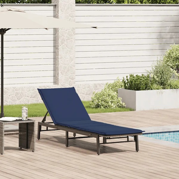 Sonnenliege Poly Rattan Grau Mit Auflage Garten Terrasse Balkon-image
